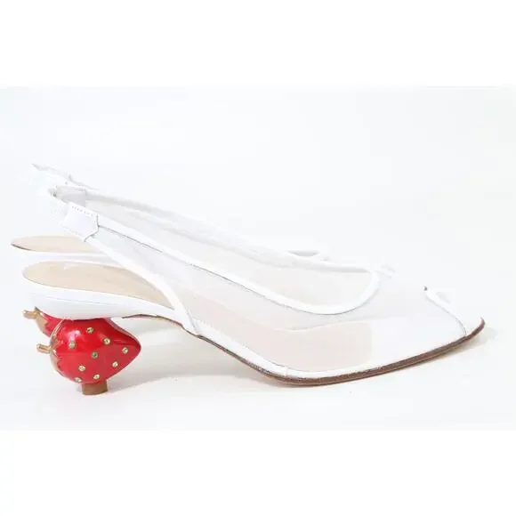 Vintage RAMON TENZA Strawberry Heels White Mesh Slingback Pumps Designer 6.5 M - Picture 3 of 14